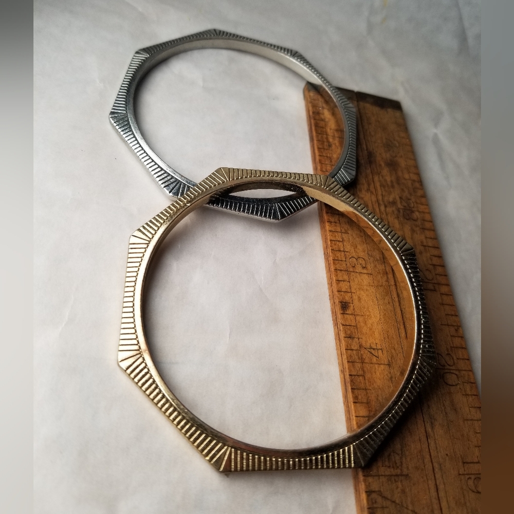 Pair Of Metal Gold And Silver Tone Octagonal Bangles